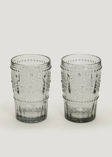 2 Pack Grey Embossed Tumbler Glasses (13.5cm x 8.5cm)