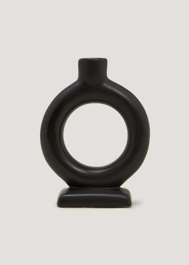 Black Round Candle Holder (10.5cm x 5cm x 14cm)