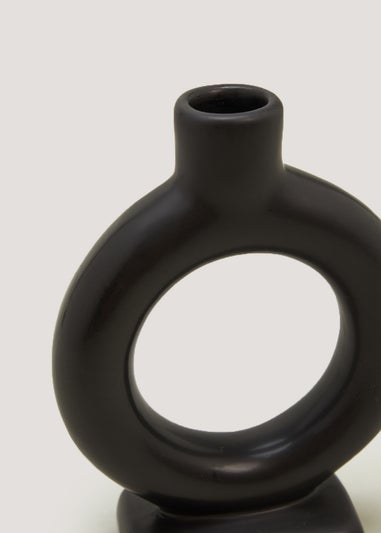 Black Round Candle Holder (10.5cm x 5cm x 14cm)