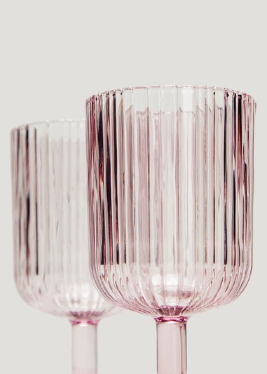 2 Pack Purple Ribbed Wine Glasses (14cm x 8cm)