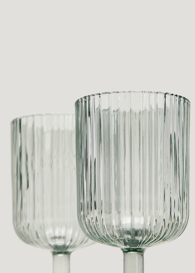 2 Pack Grey Ribbed Wine Glasses (14cm x 8cm)