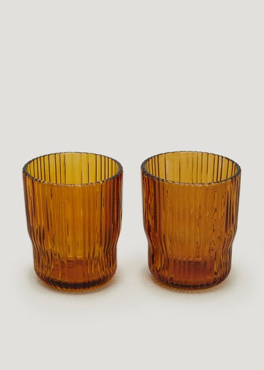 2 Pack Amber Ribbed Tumbler Glasses (9.5cm x 8cm)