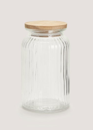 Large Ribbed Glass Lidded Canister (19cm x 11cm)