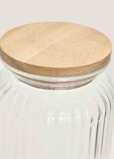 Large Ribbed Glass Lidded Canister (19cm x 11cm)