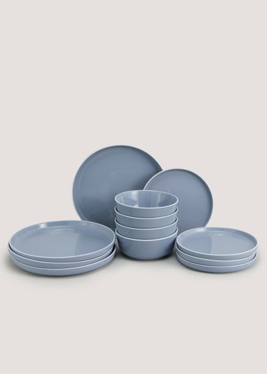 12 Piece Blue Lipped Dinner Set