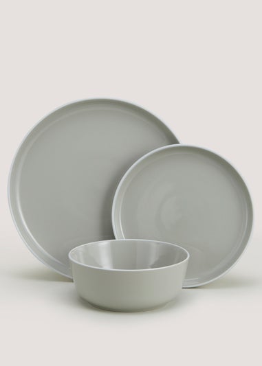 12 Piece Grey Lipped Dinner Set