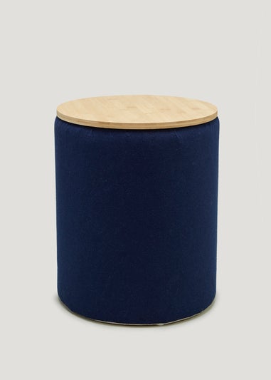 Blue Wood Top Felt Storage Pouffe (34cm x 43cm)