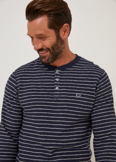 Lincoln Navy Stripe Textured Grandad Collar T-Shirt