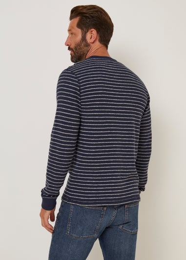 Lincoln Navy Stripe Textured Grandad Collar T Shirt Matalan 3655