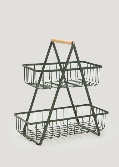 Green Wire Two Tier Storage Basket (48cm x 35cm)