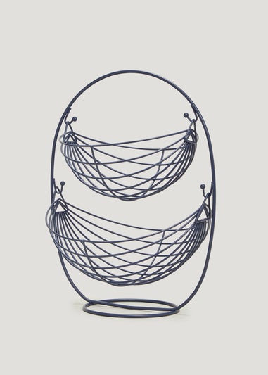 Navy Wire Two Tier Fruit Basket (30cm x 47.5cm)