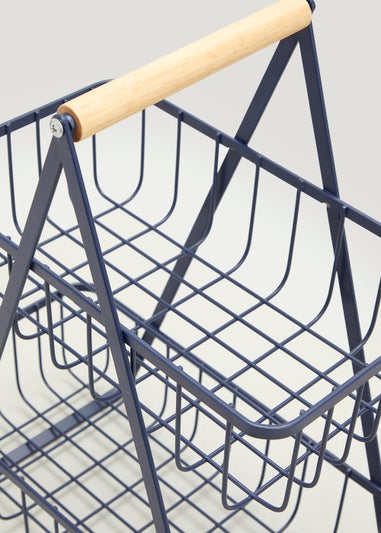 Navy Wire Two Tier Storage Basket (48cm x 35cm x 17cm)