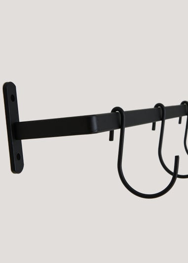 Black Metal Bar With 6 Hooks (53cm x 1cm)