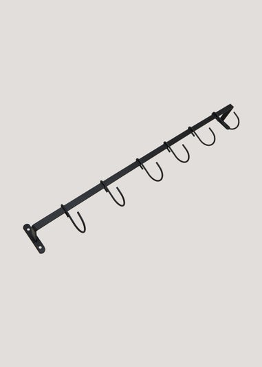 Black Metal Bar With 6 Hooks (53cm x 1cm)