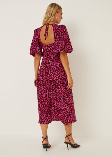 Be Beau Pink Animal Print Open Back Midi Dress