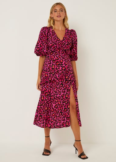 Be Beau Pink Animal Print Open Back Midi Dress