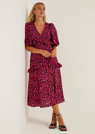 Be Beau Pink Animal Print Open Back Midi Dress