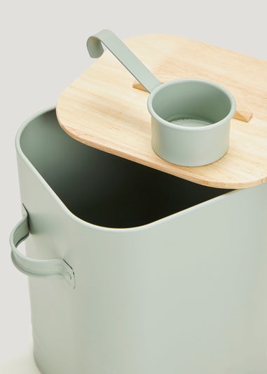 Green Laundry Powder Tin With Wooden Lid & Scoop (25cm x 23cm x 14.5cm)