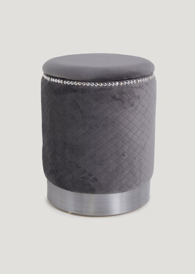 Grey Velvet Storage Pouffe (43cm x 34cm)