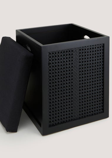 Black Cane Storage Pouffe (34cm x 34cm x 43cm)