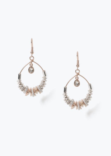 Metallic Oval Drop Hoop Earrings
