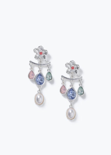 Blue Flower Chandelier Drop Earrings