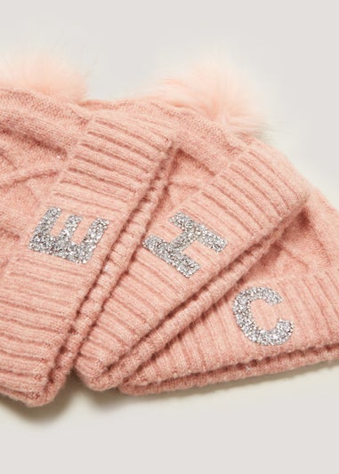 Girls Pink Alphabet Bobble Hat (3-6yrs)