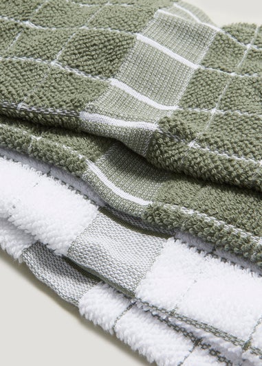 2 Pack Green Check Jumbo Terry Tea Towels (50cm x 70cm)