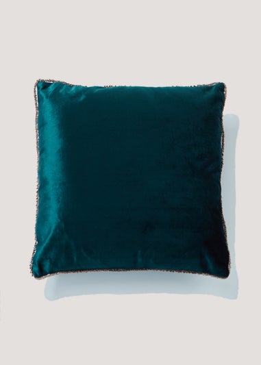 Teal Velvet Beaded Cushion (43cm x 43cm)