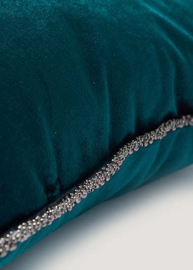 Teal Velvet Beaded Cushion (43cm x 43cm)