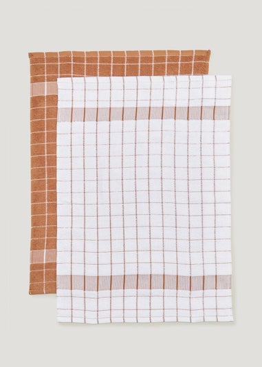 2 Pack Terracotta Check Jumbo Terry Tea Towels (50cm x 70cm)