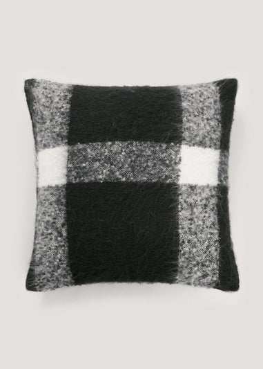 Black Check Faux Mohair Cushion (43cm x 43cm)