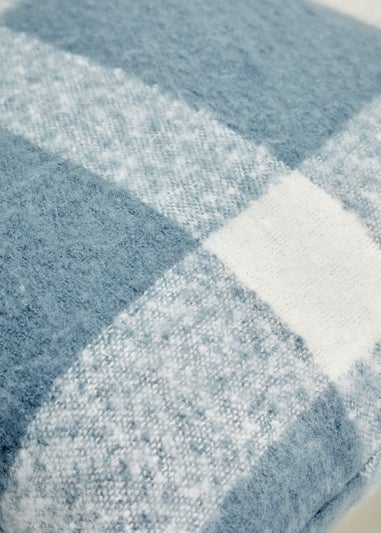 Blue Check Faux Mohair Cushion (43cm x 43cm)