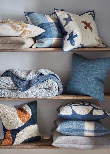 Blue Check Faux Mohair Cushion (43cm x 43cm)