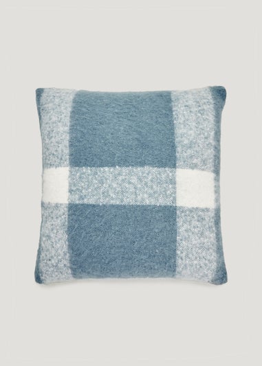 Blue Check Faux Mohair Cushion (43cm x 43cm)