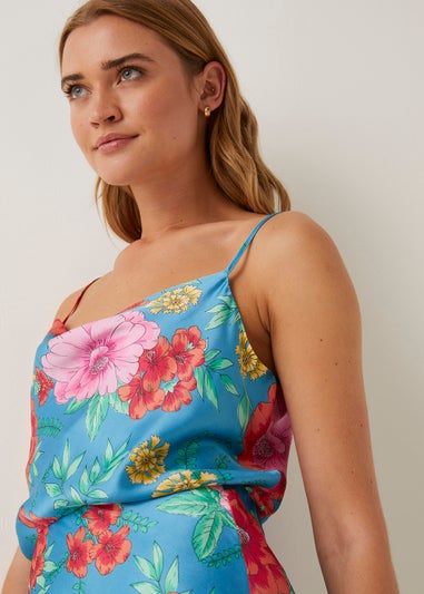 Blue Floral Satin Cami Top