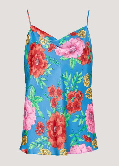 Blue Floral Satin Cami Top