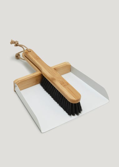 White Metal Dustpan & Brush