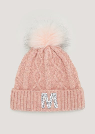 Girls Pink Alphabet Bobble Hat (7-10yrs)