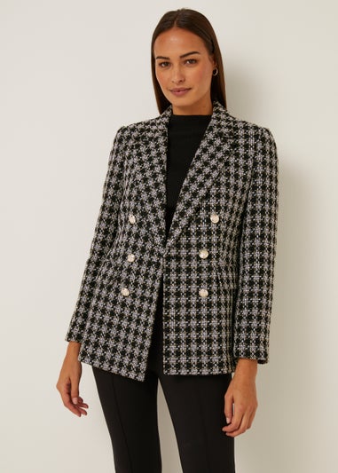 Et Vous Black Check Boucle Blazer