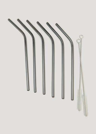 6 Pack Silver Metal Straws Set