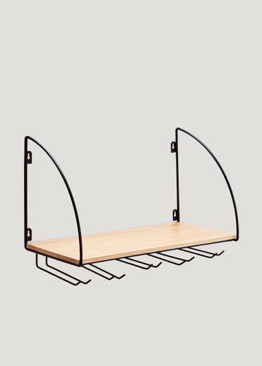 Black Wire & Wooden Hanging Bar Shelf (49cm x 26cm x 21cm)