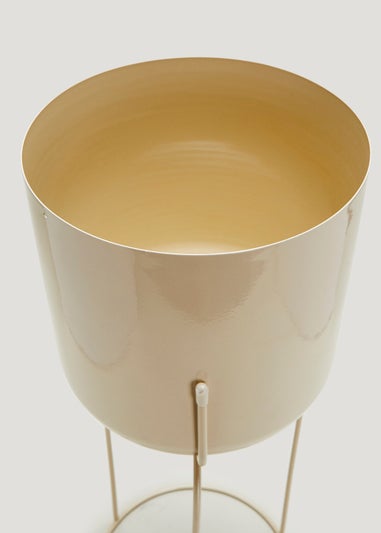 Beige Medium Rounded Metal Planter (18cm x 18cm x 45cm)