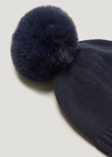 Navy Pom Pom Baby Trapper Hat (Newborn-24mths)