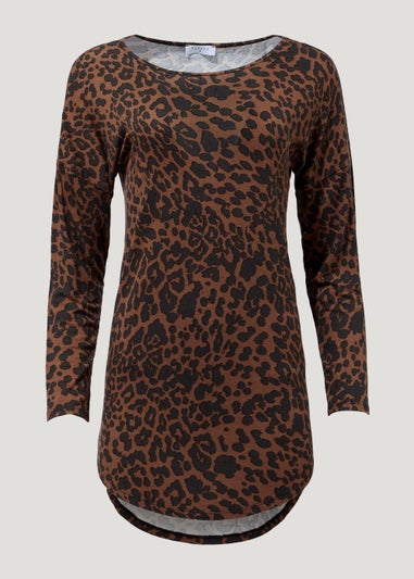 Brown Animal Print Longline Top