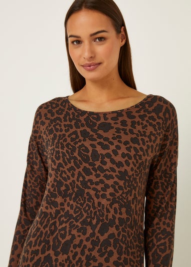 Brown Animal Print Longline Top