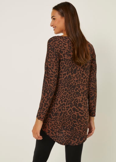 Brown Animal Print Longline Top