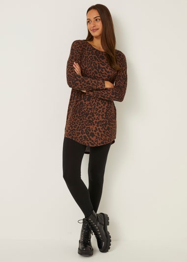 Brown Animal Print Longline Top