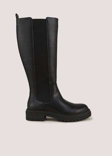 Black Tall Cleated Chelsea Boots