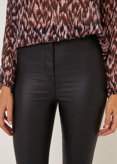 Black PU Coated Flared Jeans